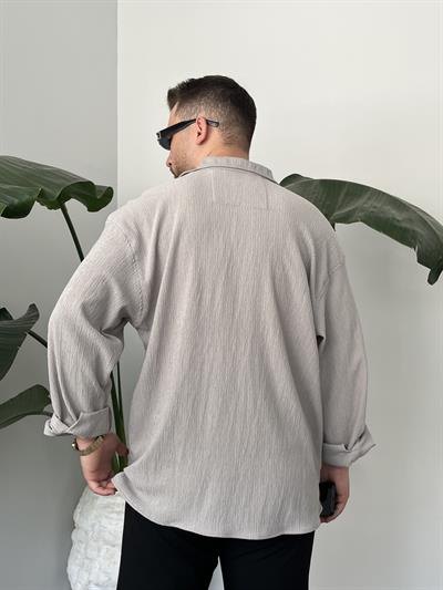 Gri Seul Kumaş Oversize Gömlek