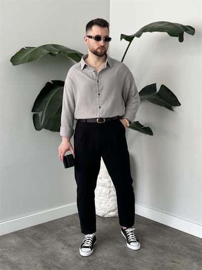 Gri Soft Touch Oversize Gömlek