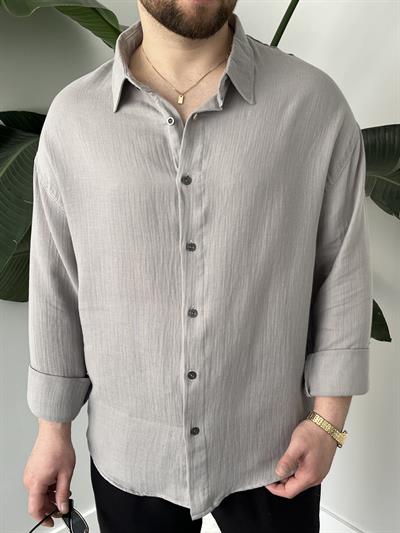 Gri Soft Touch Oversize Gömlek
