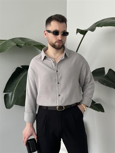 Gri Soft Touch Oversize Gömlek