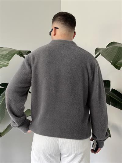 Gri Soft Touch Polo Yaka Kazak