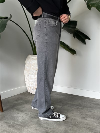 Gri Yıkamalı Baggy Jean