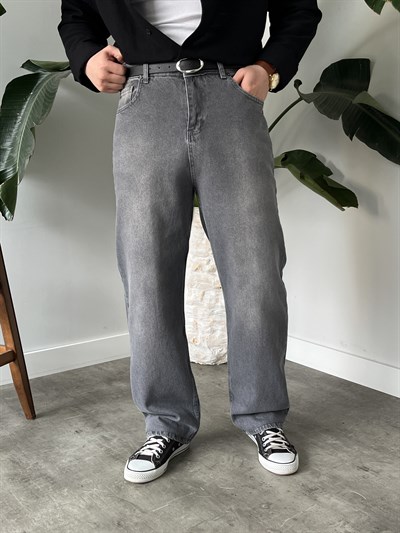 Gri Yıkamalı Baggy Jean