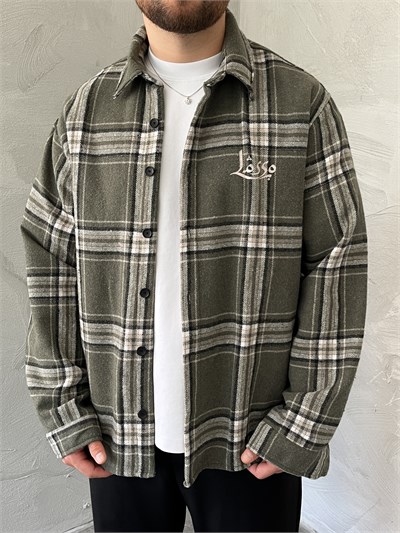 Haki Baskılı Oversize Ekose Gömlek