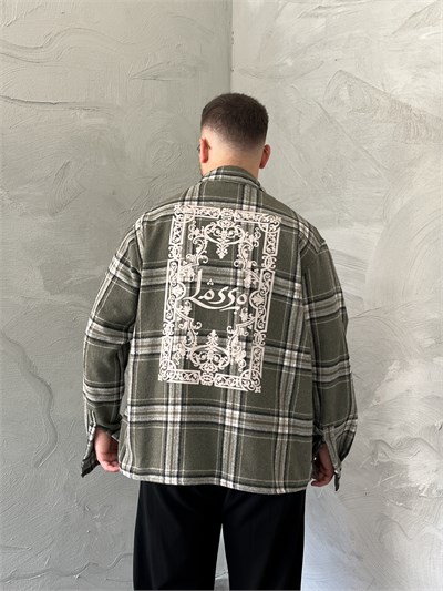 Haki Baskılı Oversize Ekose Gömlek