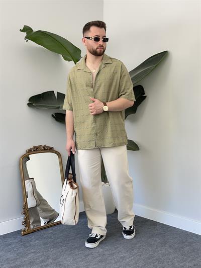 Haki Ekose Kareli Oversize Gömlek