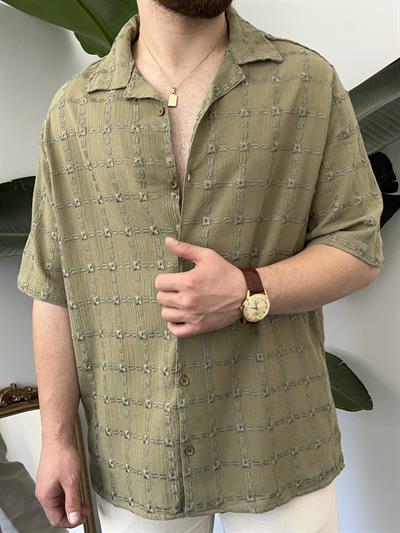 Haki Ekose Kareli Oversize Gömlek