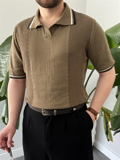 Haki İtalyan Kesim Polo Yaka Triko