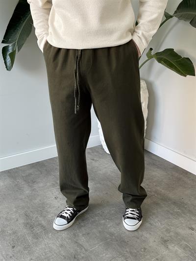 Haki Yüksek Gramajlı Gabardin Baggy Pantolon