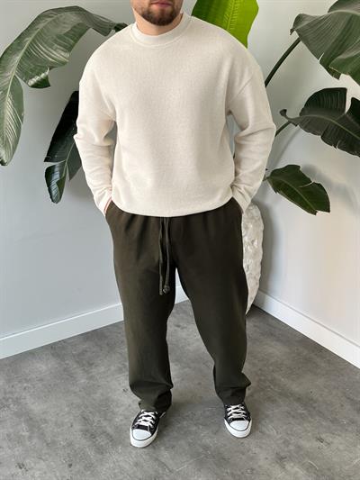 Haki Yüksek Gramajlı Gabardin Baggy Pantolon