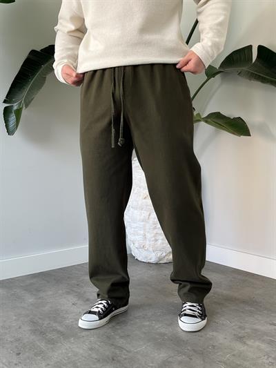Haki Yüksek Gramajlı Gabardin Baggy Pantolon