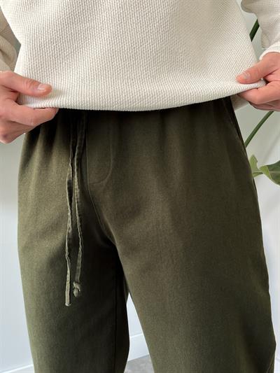 Haki Yüksek Gramajlı Gabardin Baggy Pantolon