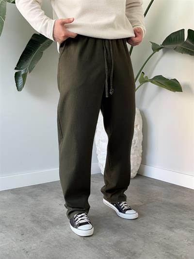 Haki Yüksek Gramajlı Gabardin Baggy Pantolon