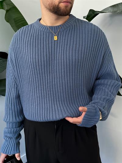 İndigo Extra Dolgulu Oversize Örgü Kazak