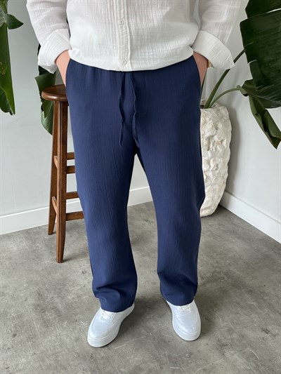 İndigo Premium Müslin Dokulu Baggy Pantolon