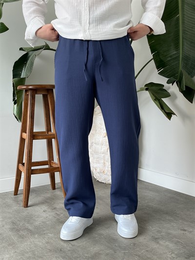 İndigo Premium Müslin Dokulu Baggy Pantolon