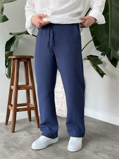 İndigo Premium Müslin Dokulu Baggy Pantolon