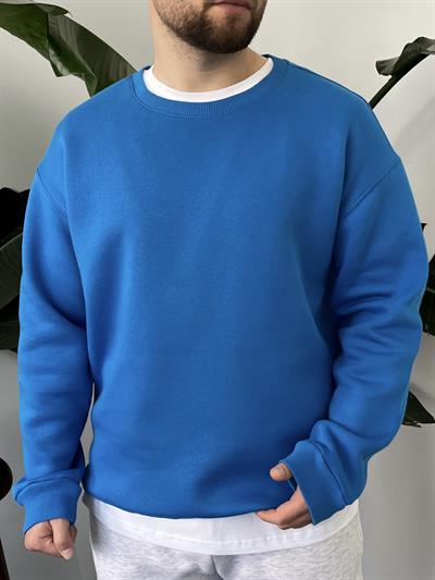 İndigo Üç İplik Şardonlu Basic Sweatshirt