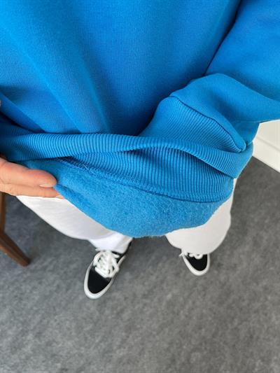 İndigo Üç İplik Şardonlu Basic Sweatshirt
