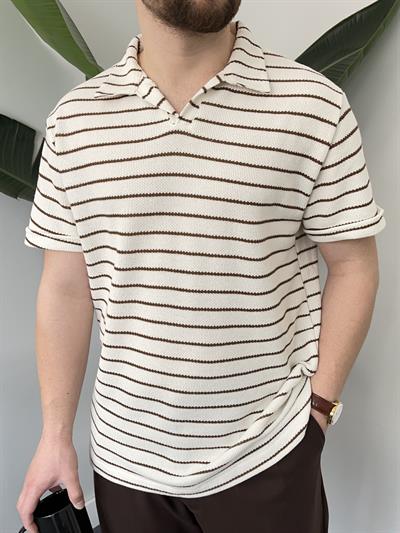 Kahve Çizgili Örgü T-shirt