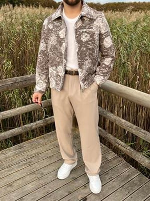Kahve Rose Pattern Boxy Fit Ceket