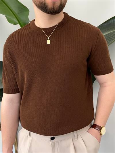 Kahverengi Casual Örme Triko T-shirt