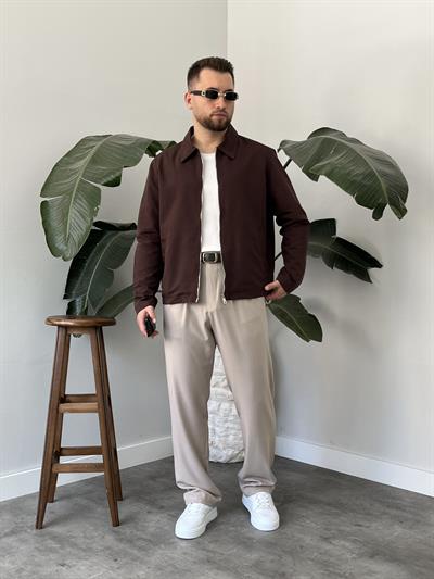 Kahverengi Çift Yön Fermuar Boxy Fit Casual Ceket