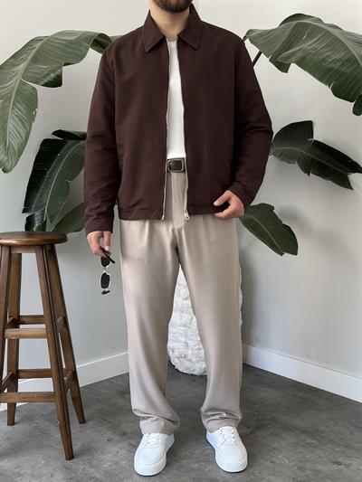 Kahverengi Çift Yön Fermuar Boxy Fit Casual Ceket