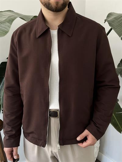 Kahverengi Çift Yön Fermuar Boxy Fit Casual Ceket