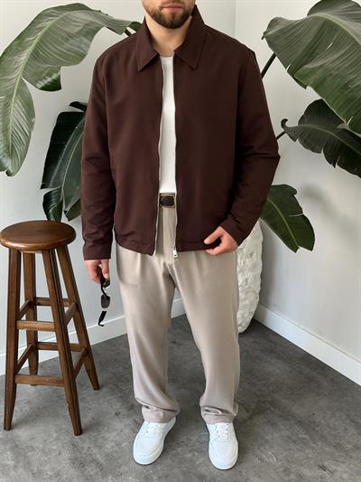 Kahverengi Çift Yön Fermuar Boxy Fit Casual Ceket