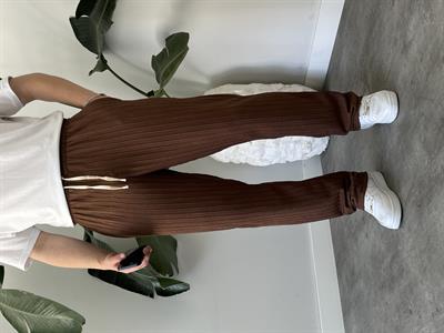 Kahverengi Çizgi Desenli Bağcık Detaylı Baggy Pantolon