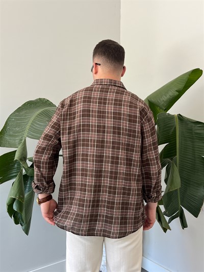 Kahverengi Ekose Oversize Gömlek