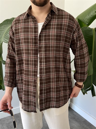 Kahverengi Ekose Oversize Gömlek