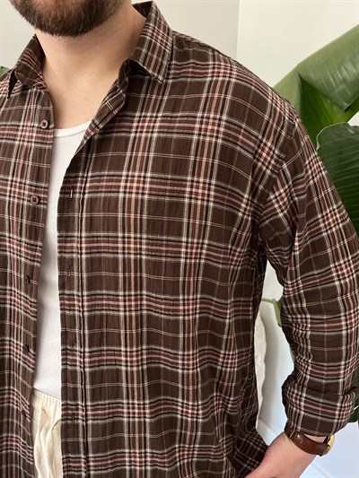 Kahverengi Ekose Oversize Gömlek