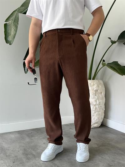 Kahverengi Fitilli Kadife Baggy Pantolon