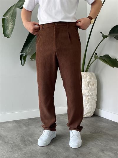 Kahverengi Fitilli Kadife Baggy Pantolon