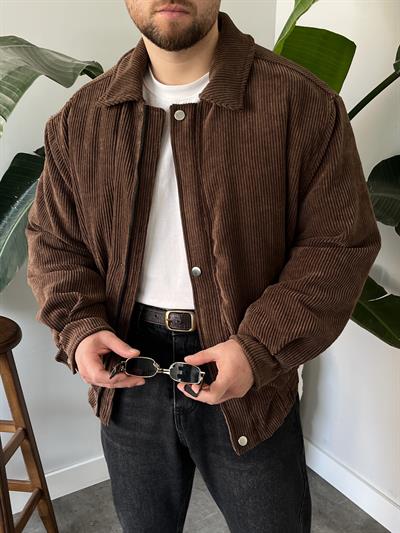 Kahverengi Fitilli Kadife Bomber Mont