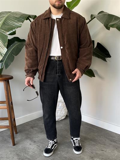 Kahverengi Fitilli Kadife Bomber Mont
