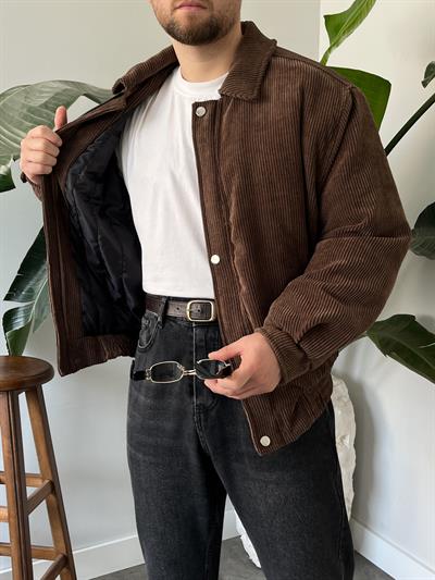 Kahverengi Fitilli Kadife Bomber Mont
