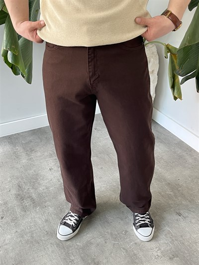 Kahverengi Kanvas Baggy Jean