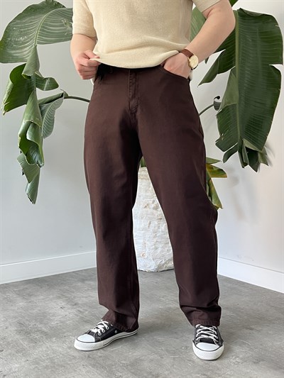 Kahverengi Kanvas Baggy Jean