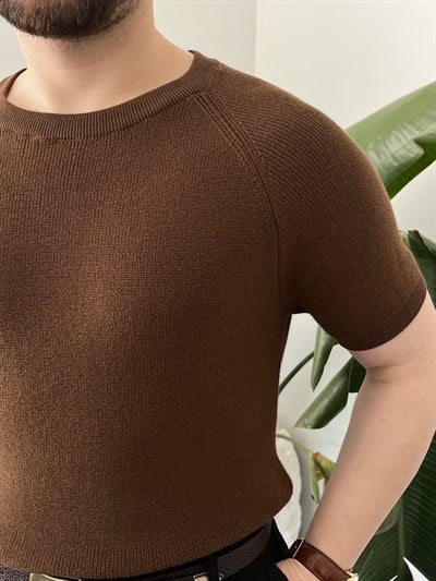 Kahverengi Raglan Detay Basic Triko