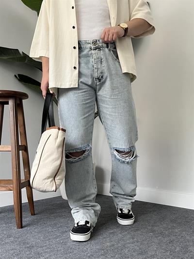 Kar Yıkamalı Yırtık Diz Baggy Jean