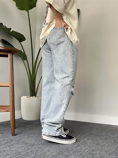 Kar Yıkamalı Yırtık Diz Baggy Jean
