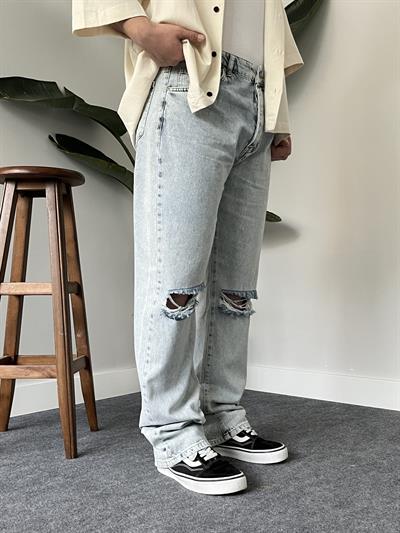 Kar Yıkamalı Yırtık Diz Baggy Jean