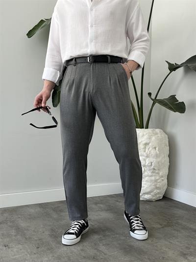 Koyu Gri Pileli Boyfriend Kumaş Pantolon