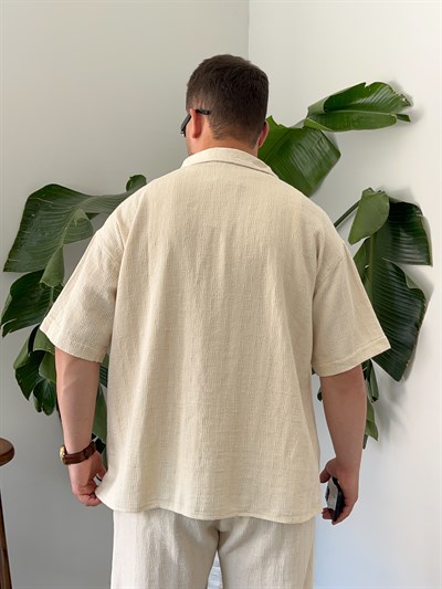 Krem Alaçatı Casual Desenli Oversize Takım
