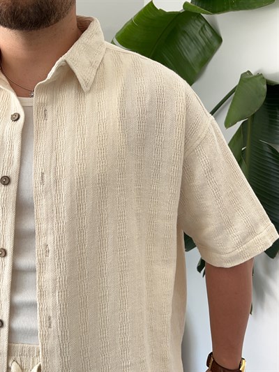 Krem Alaçatı Casual Desenli Oversize Takım