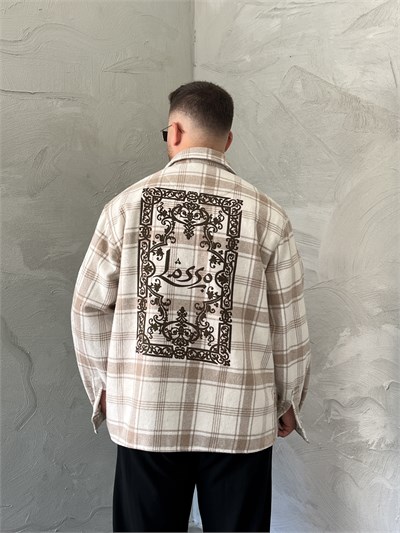 Krem Baskılı Oversize Ekose Gömlek