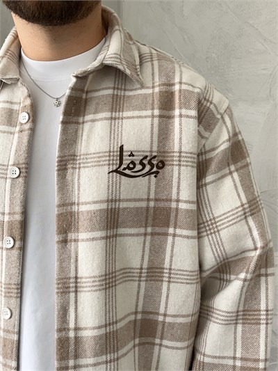 Krem Baskılı Oversize Ekose Gömlek